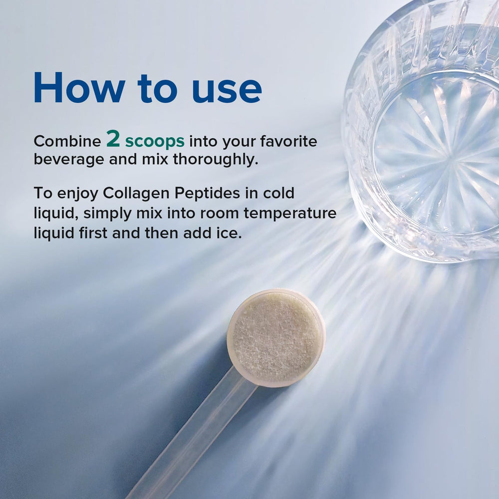 Bovine collagen powder being poured into a cup