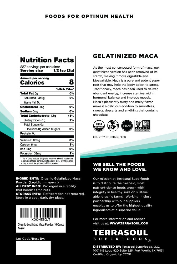 Terrasoul Gelatinized Maca Powder packaging 5 lbs