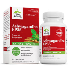 Terry Naturally Ashwagandha EP35 Extra Strength bottle on white background