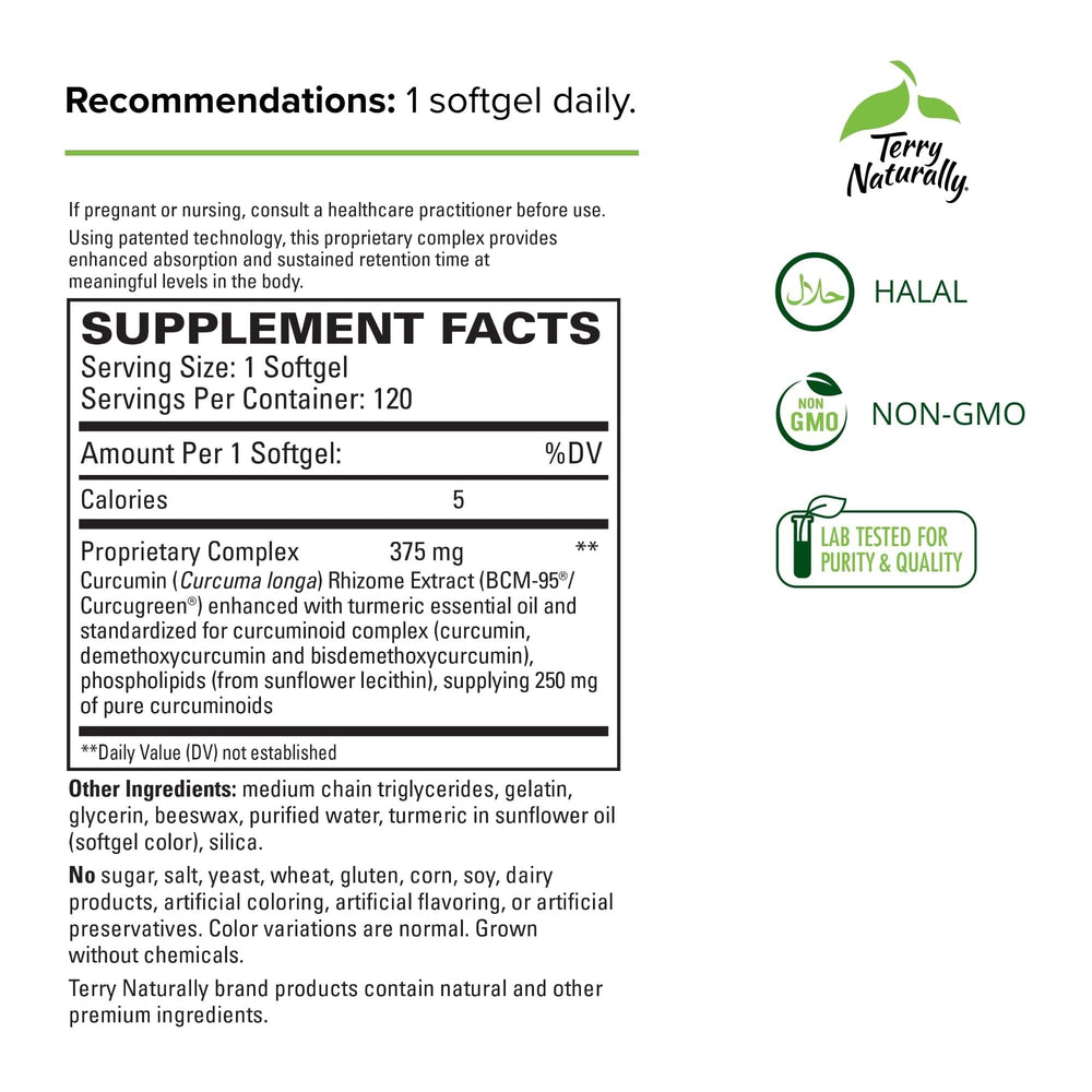 Close-up of CuraMed 375mg antioxidant curcumin softgels