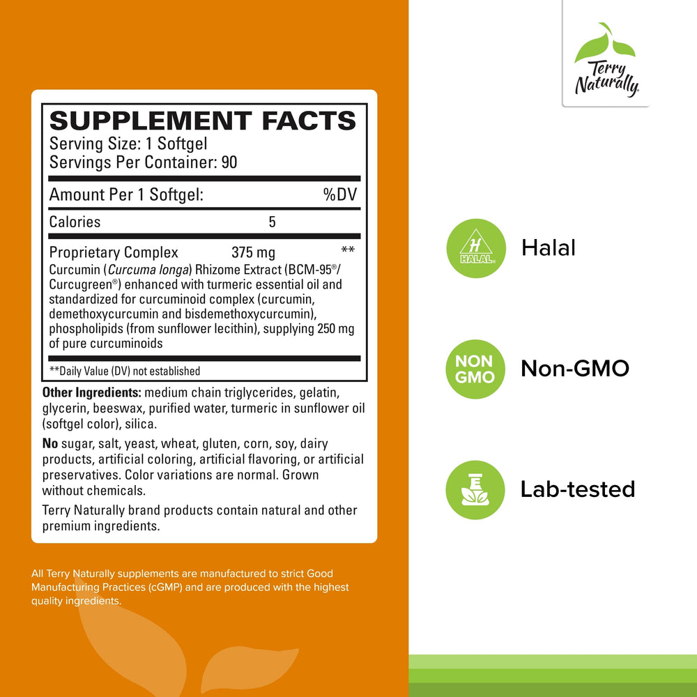 Close-up of CuraMed 375mg bottle label