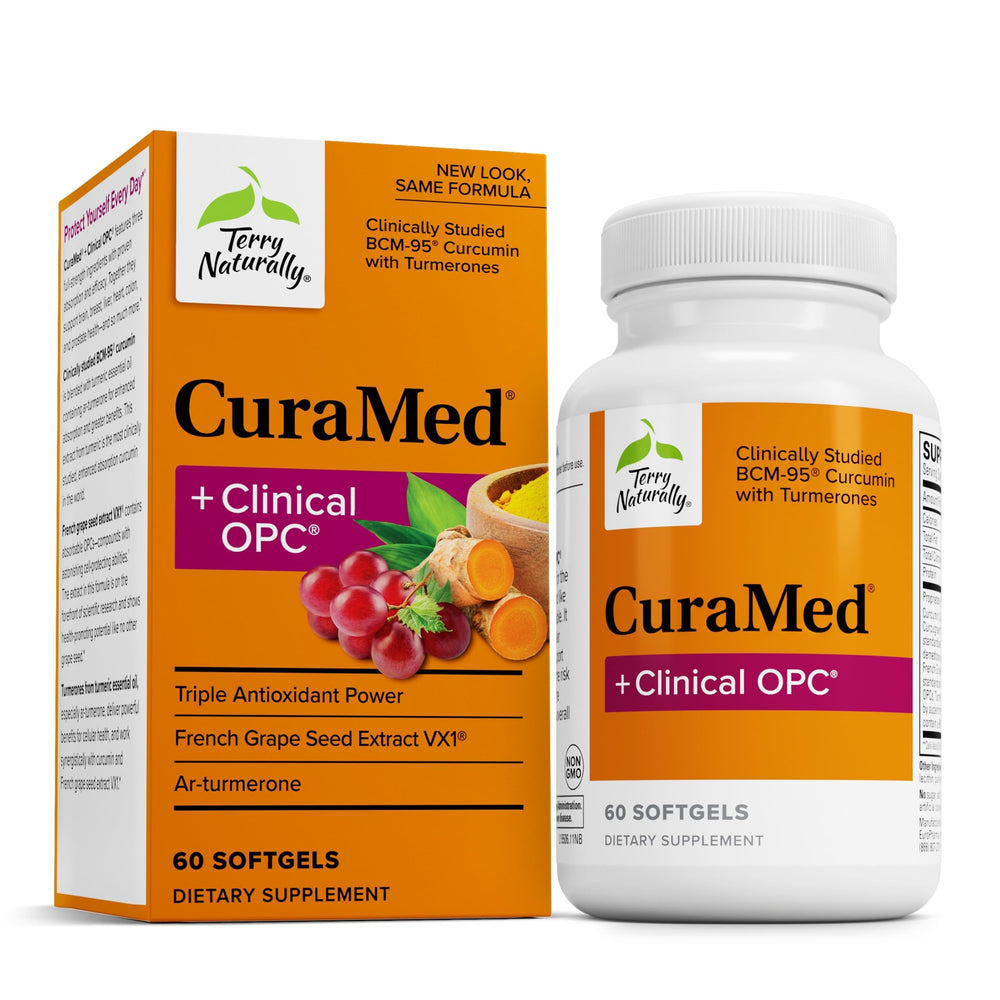 Terry Naturally CuraMed + Clinical OPC curcumin blend with BCM-95 and VX1 (60 softgels)