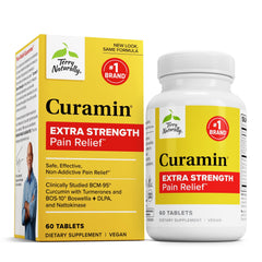 Bottle of Terry Naturally Curamin Extra Strength on white background