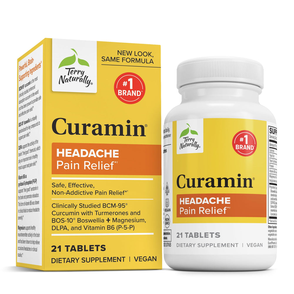 Bottle of Terry Naturally Curamin Headache dietary supplement