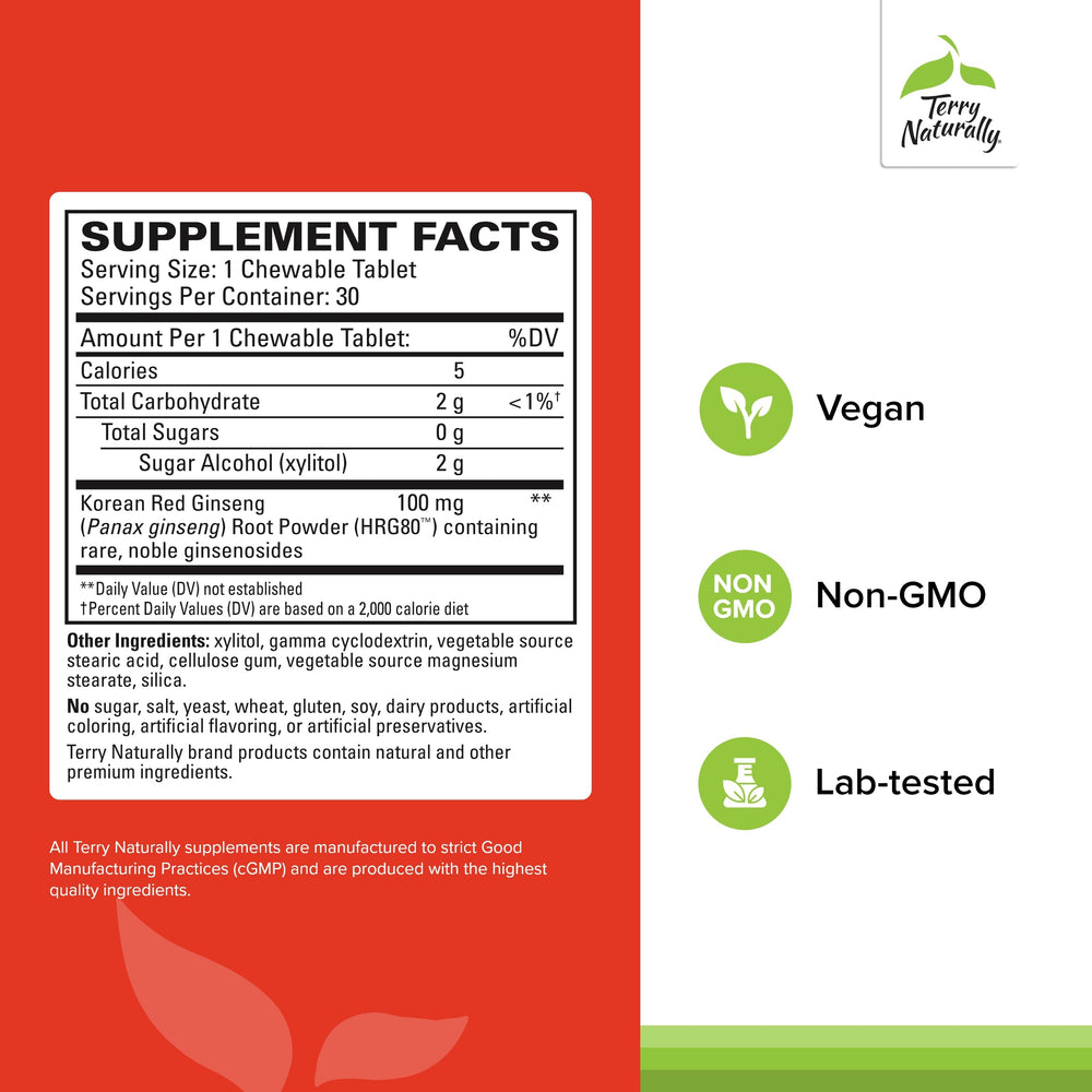 Nutritional label for HRG80 Red Ginseng Energy
