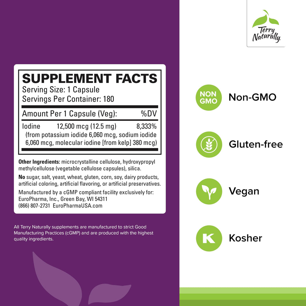 Bottle label showing 12.5 mg iodine per capsule
