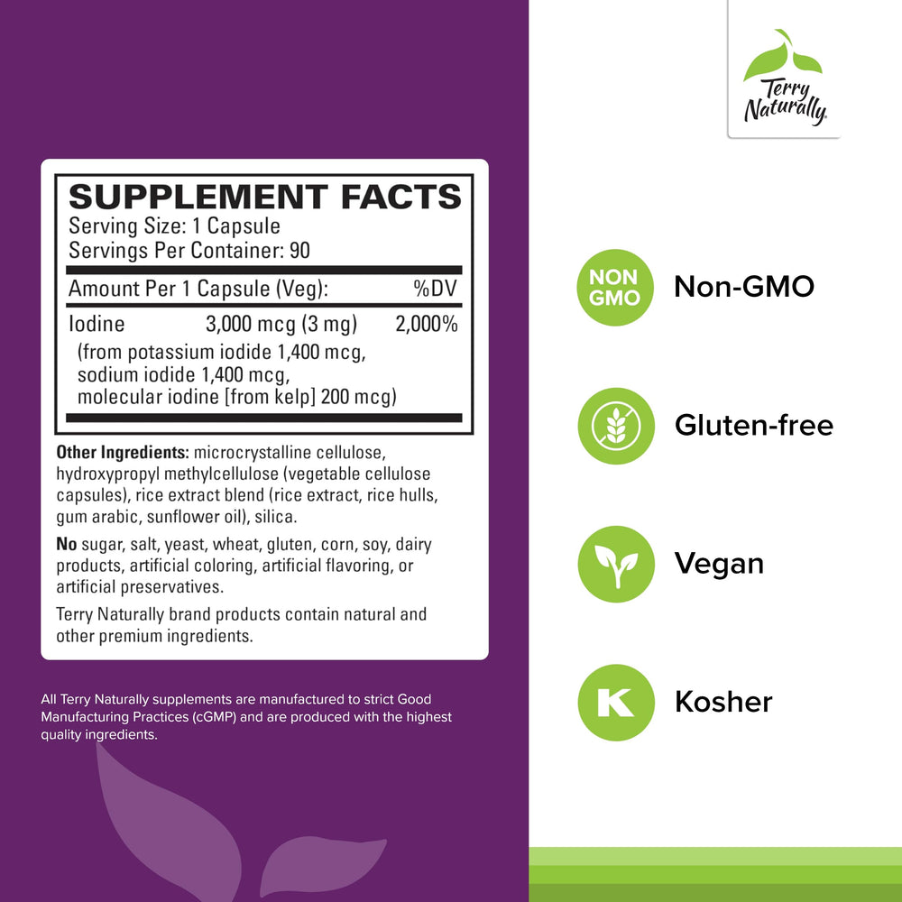 Close-up of Tri-Iodine capsule showing 3 mg iodine per capsule