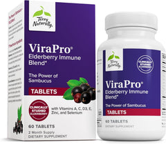 Bottle of Terry Naturally ViraPro immune support supplement with elderberry, zinc and selenium.