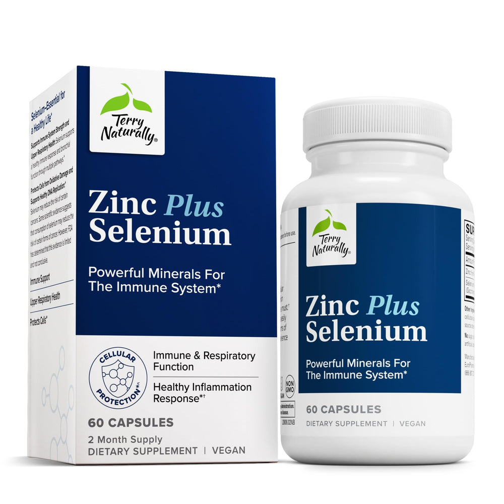 Bottle of Terry Naturally Zinc Plus Selenium capsules, 60-count