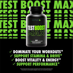 Front view of Test Boost Max bottle with capsules