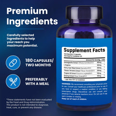 Supplement bottle showing 180 capsules