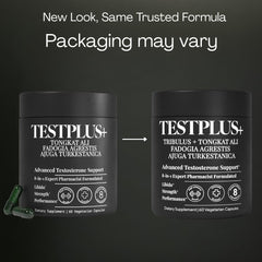 Close-up of TESTPLUS+ bottle and label