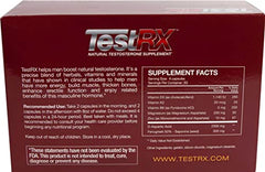Close-up of TestRX capsules with dosage guidance