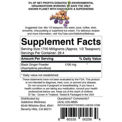 Back of packaging showing product details for Thai Black Ginger powder