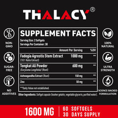 Thalacy bottle label front highlights high-potency formula for training sessions.
