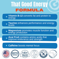 That Good Energy tablets closeup emphasizes B vitamins for sharper focus