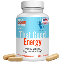 That Good Energy bottle label featuring B vitamins