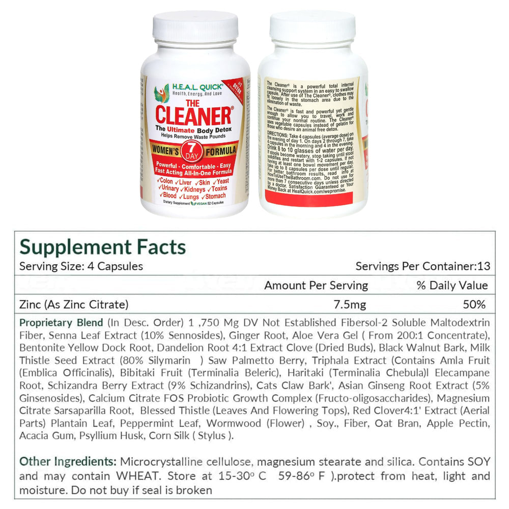 Marketing image with The Cleaner Detox branding and capsules