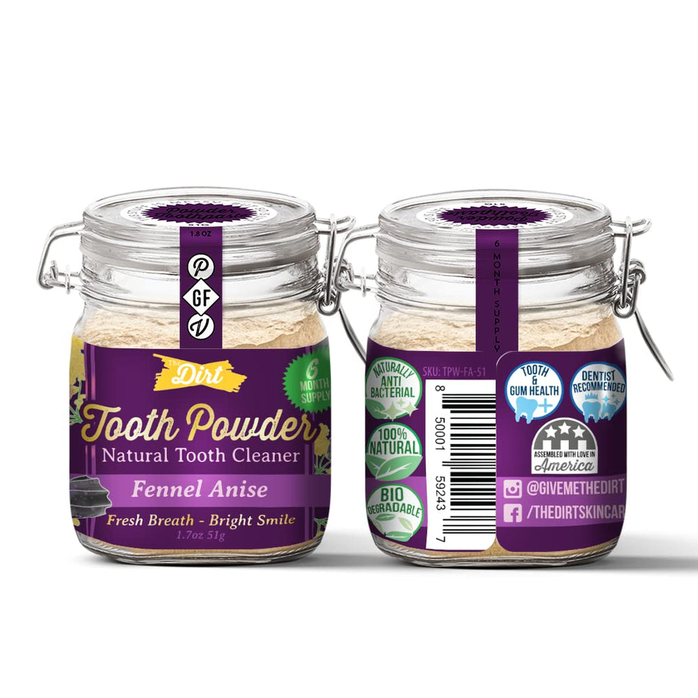 The Dirt packaging box showing 51g tooth powder
