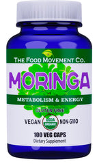 Front view of The Food Movement CO. Moringa bottle