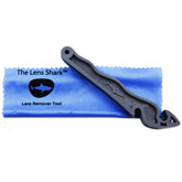 The Lens Shark tool with lever edge for lens removal in plastic frames