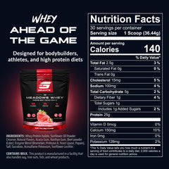 The Meadows whey protein isolate pour glass showing post-workout shake.
