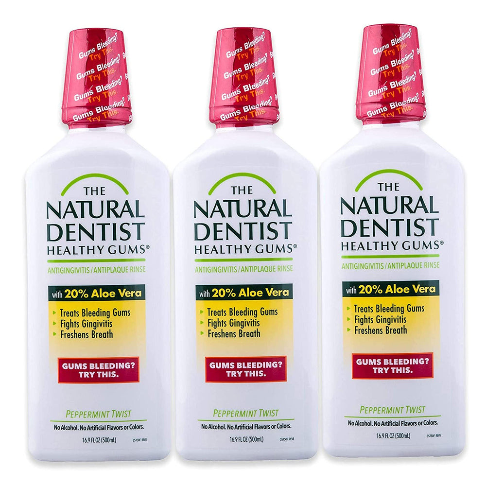 Three 16.9 fl oz bottles of The Natural Dentist Healthy Gums Rinse