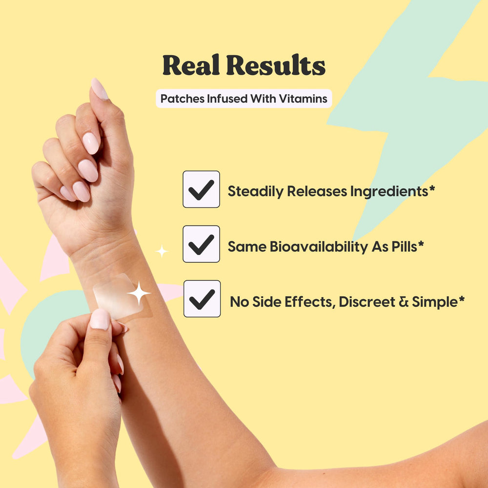 Close-up of The Patch Brand Energy Patch adhesive on skin