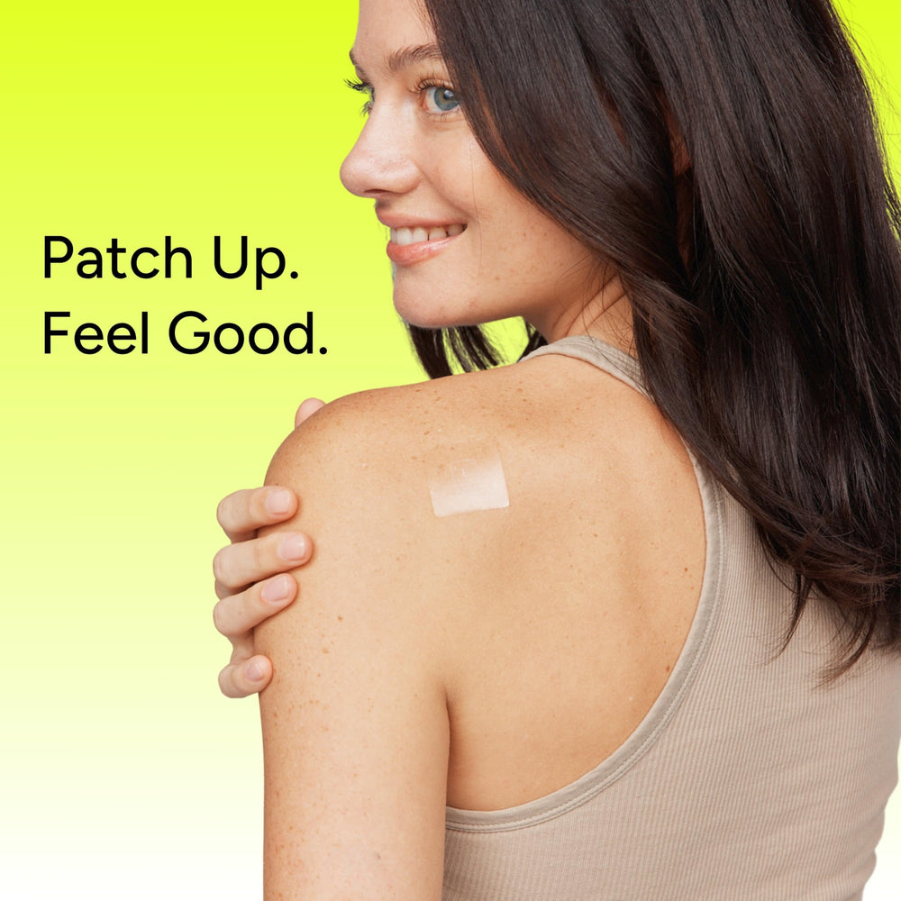 The Patch Remedy patch under clothing illustrating low‑profile wear and comfort