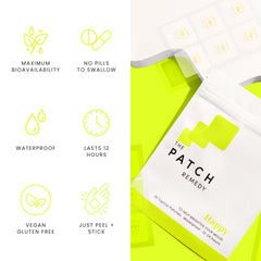 The Patch Remedy individually sealed sachets arranged to show mess‑free travel convenience