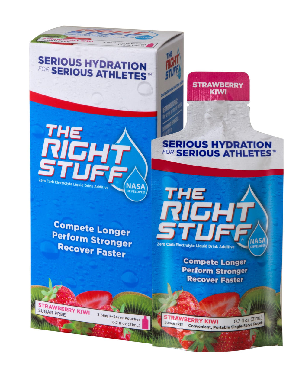 The Right Stuff electrolyte drink concentrate bottle pour supports cramp prevention during workouts.