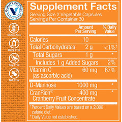 Close-up of cranberry concentrate and D-mannose ingredients