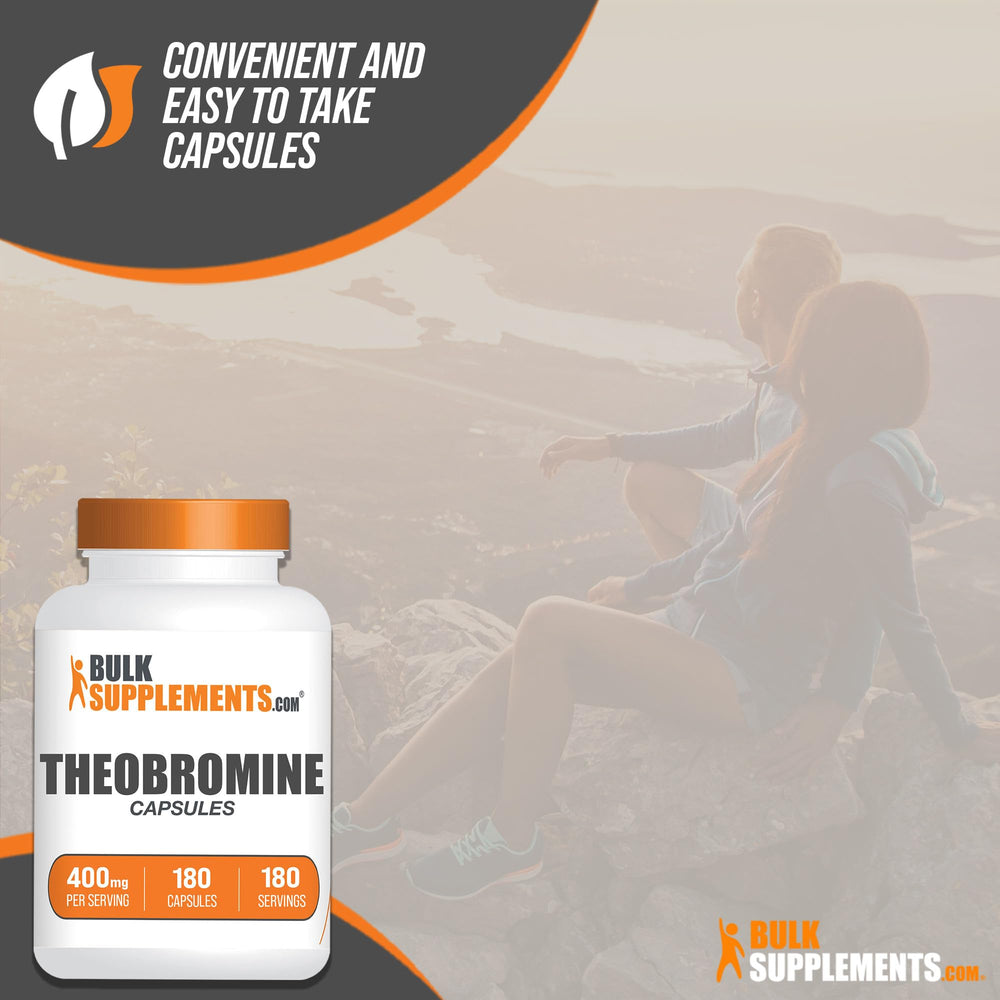 Open bottle of Theobromine capsules