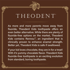 Close-up of Theodent Kids toothpaste with chocolate chip flavor imagery