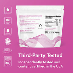 Theralogix Ovasitol Plus label closeup with NSF badge highlighting third‑party testing benefit trust