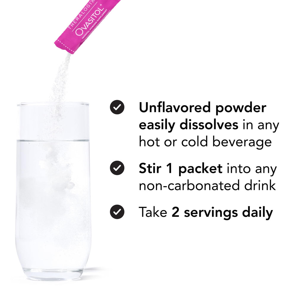 Theralogix Ovasitol powder mixed into a smoothie for convenient intake