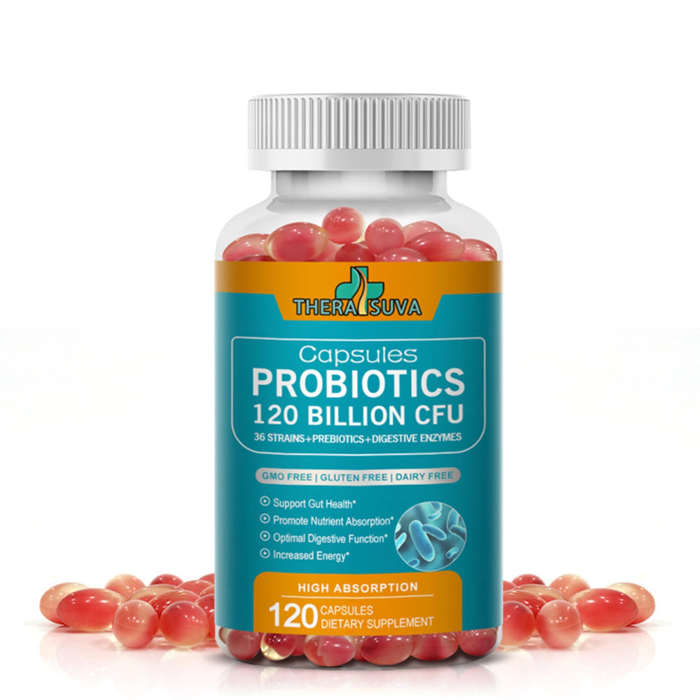 TheraSuva Probiotics bottle label showing 120B CFU and 36 strains