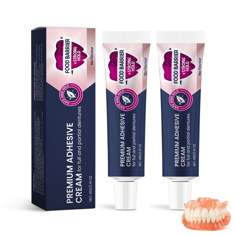 Thermoplastic denture adhesive product bottle front view