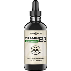 Front view of Think Above Niacinamide liquid vitamin B3 drops bottle with vanilla flavor