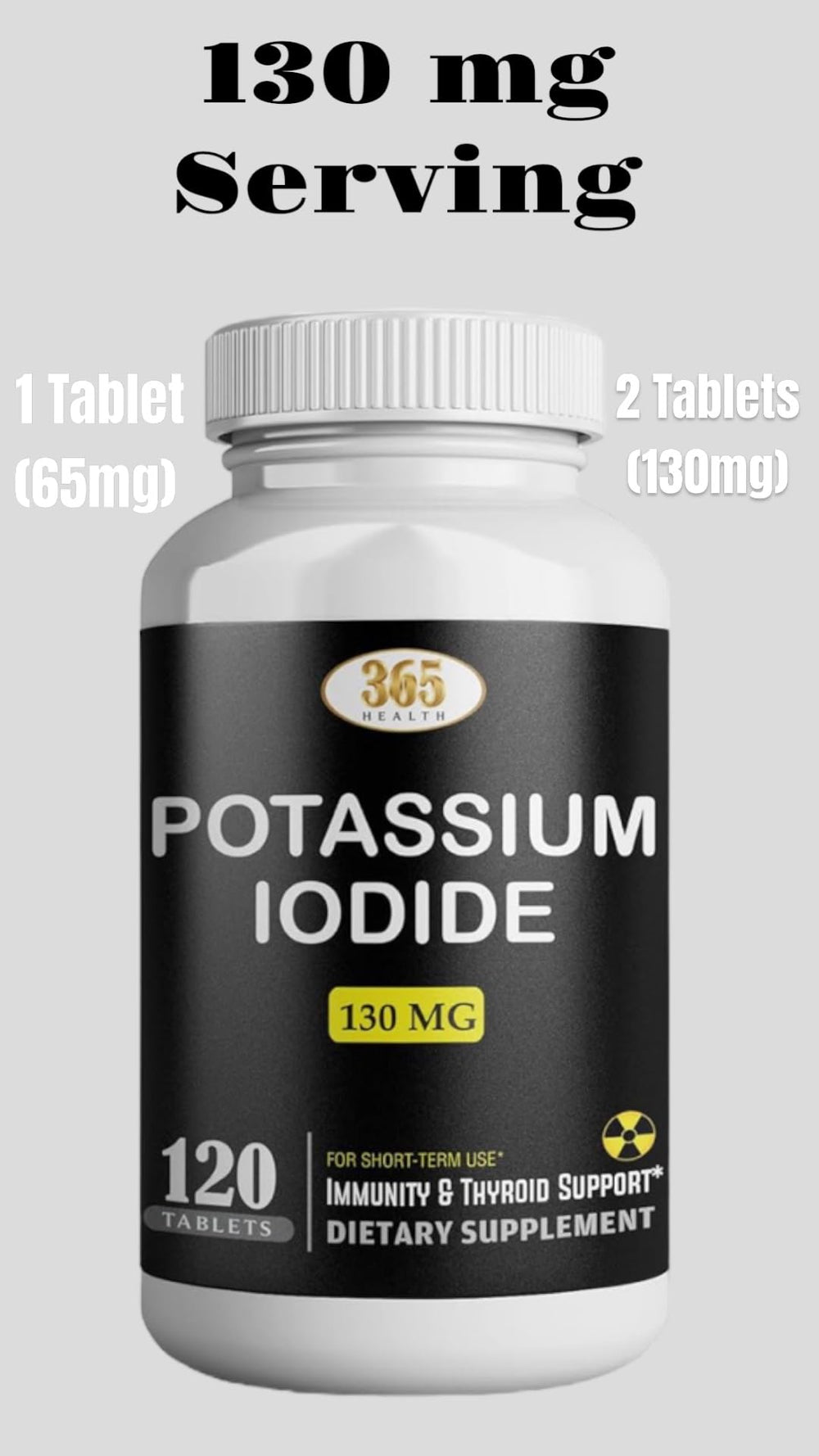 Third-party lab tested potassium iodide 130 mg pills for heavy metals and purity