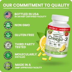 Third-party tested omega-3 supplement label