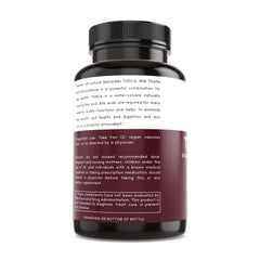 Thomas' Tudca capsules label close-up highlighting vegan, non-GMO attributes.