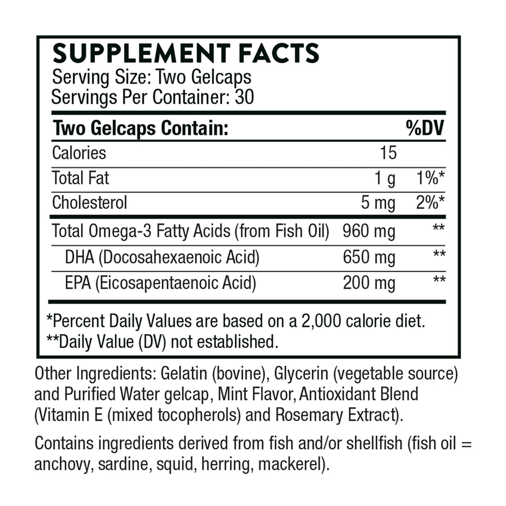 Mint-flavored DHA/EPA gelcaps close-up