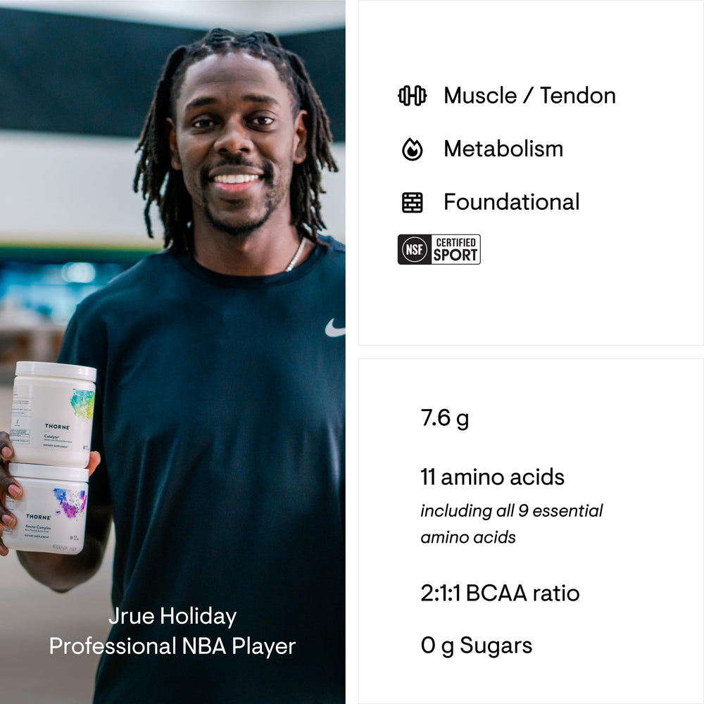 Nutrition facts label for THORNE Amino Complex Berry