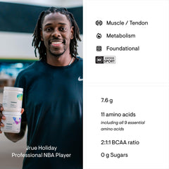 Nutrition facts label for THORNE Amino Complex Berry