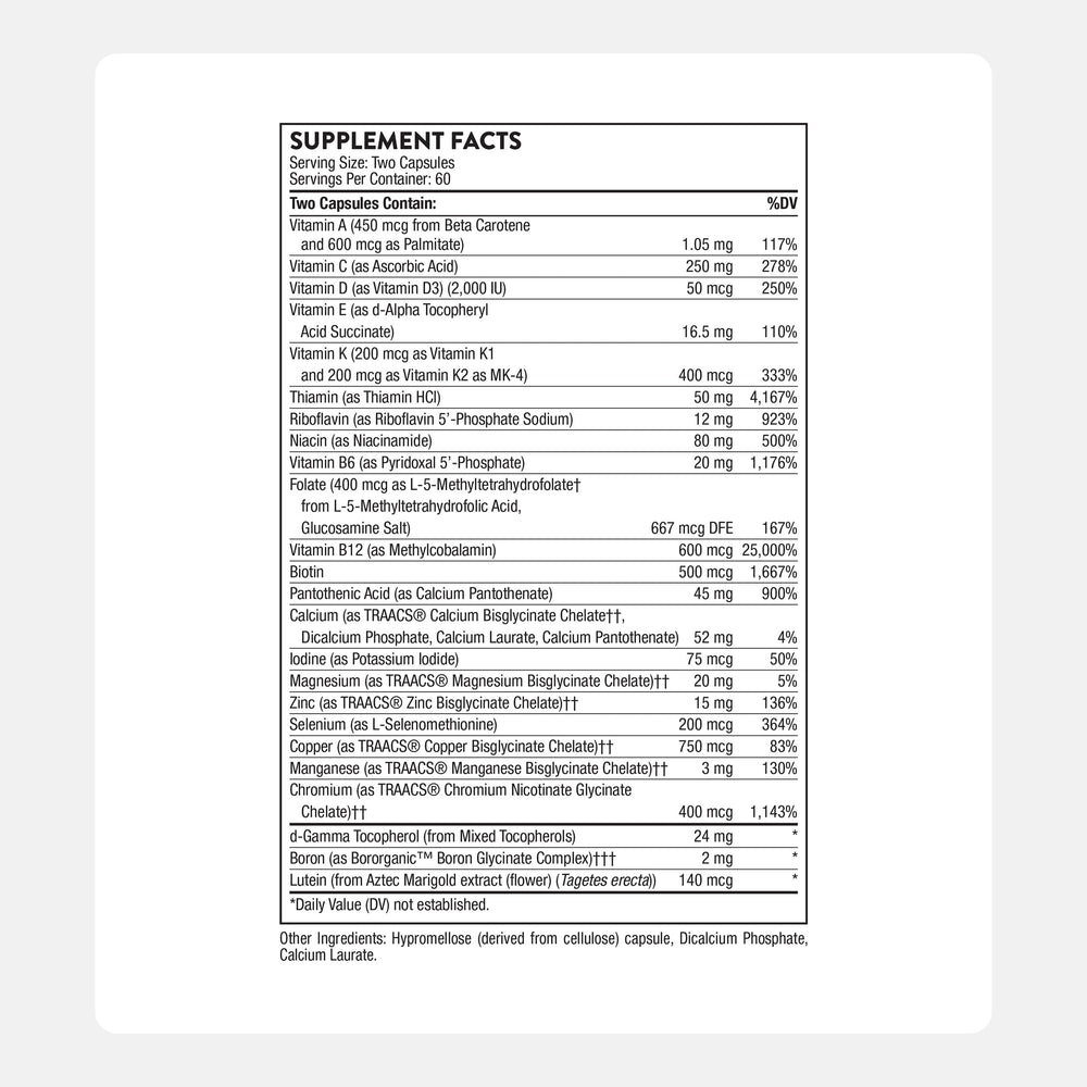 THORNE Basic Nutrients 2/Day bottle front label detail