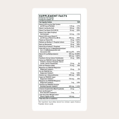 THORNE Basic Nutrients 2/Day bottle label highlights gluten-, dairy-, soy-free formula.