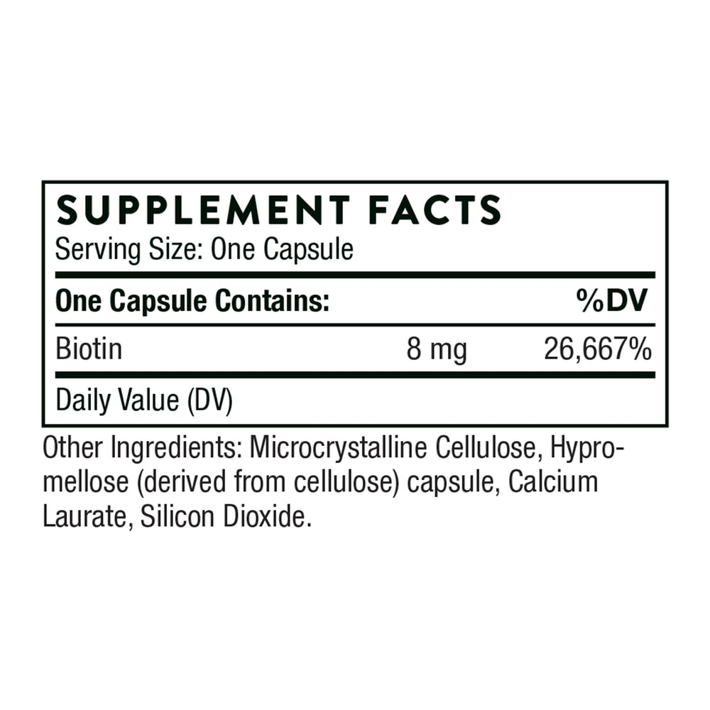Thorne Biotin 60 capsules bottle – back label