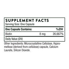 Thorne Biotin 60 capsules bottle – back label