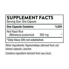 Ingredient panel of THORNE Choleast-900 Red Yeast Rice Extract